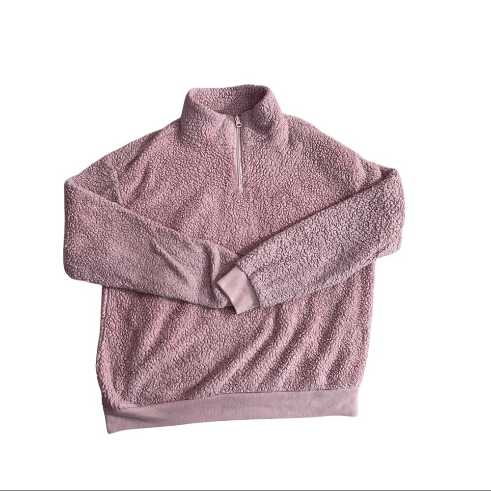 Pink Fuzzy Half Zip Sweater
